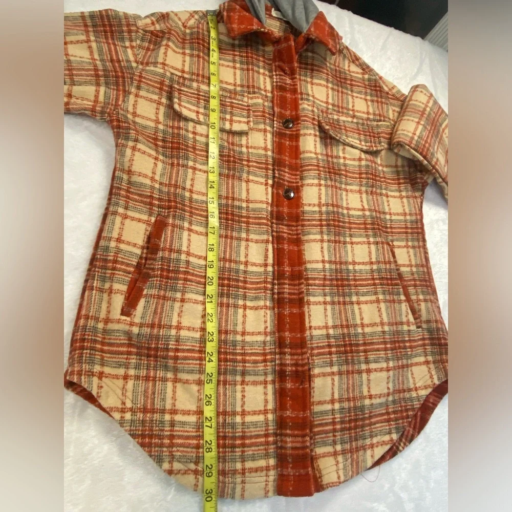 Gilded Intent Flannel Hooded Shacket Sz Small Women’s Pockets Zipper and Button